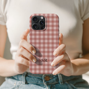 Terracotta Gingham Monogram Mom Grandma Initial iPhone 15 Pro Max Case