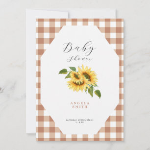 Terracotta Gingham Sunflower Generic Baby Shower Invitation