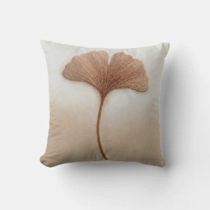 Terracotta Ginkgo Biloba Leaf Minimalist Modern Throw Pillow