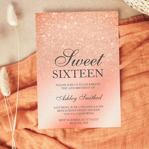 Terracotta glitter ombre metallic chic Sweet 16 Invitation