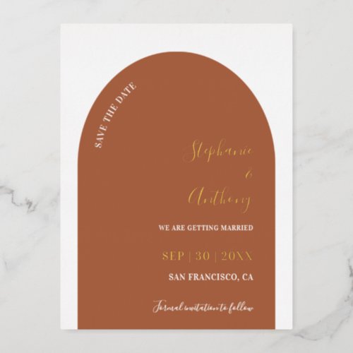 Terracotta Gold and White  Arch Wedding Foil Holiday Postcard