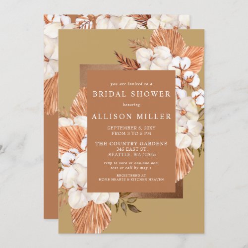 Terracotta Gold Boho Pampas Bridal Shower Invitation