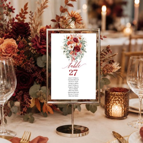 Terracotta Gold Burgundy Floral Autumn table numbe Number