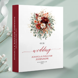 Terracotta Gold Burgundy Floral Autumn wedding mem 3 Ring Binder