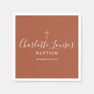 Terracotta Gold Cross Baptism Christening Napkins