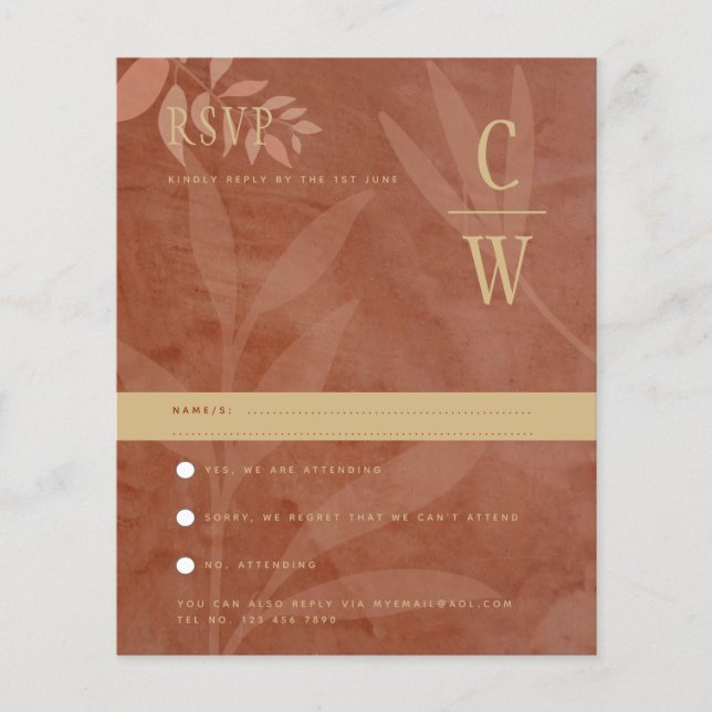 Terracotta Gold Fall Wedding Leaves Modern (Front)
