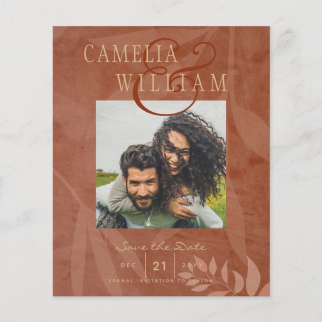 Terracotta Gold Fall Wedding PHOTO Save The Date Flyer (Front)