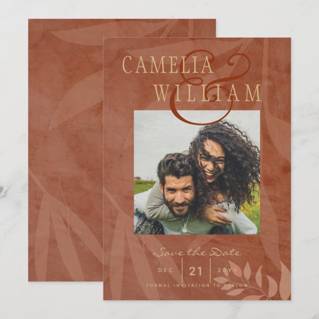 Terracotta Gold Fall Wedding PHOTO Save The Date Invitation (Front/Back)