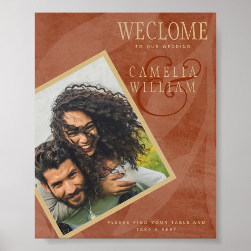 Terracotta Gold Fall Wedding Photo Welcome Sign