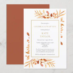 Terracotta Gold Foliage Celebration of Life Invitation