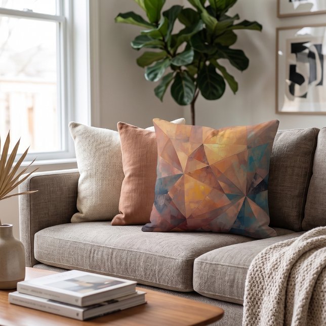 Terracotta Gold Geometric Abstract Faceted Pattern Throw Pillow (Creator Uploaded)