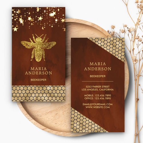Terracotta Gold Glitter Honey Bee Beekeeper Business Card