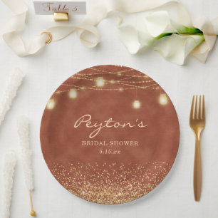 Terracotta Gold Glitter String Light Bridal Shower Paper Plates