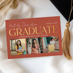 Terracotta Gold Graduate Photo Collage Grad Party Foil Invitation