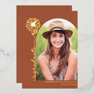 Terracotta Gold Handwritten Photo Graduation Foil Invitation