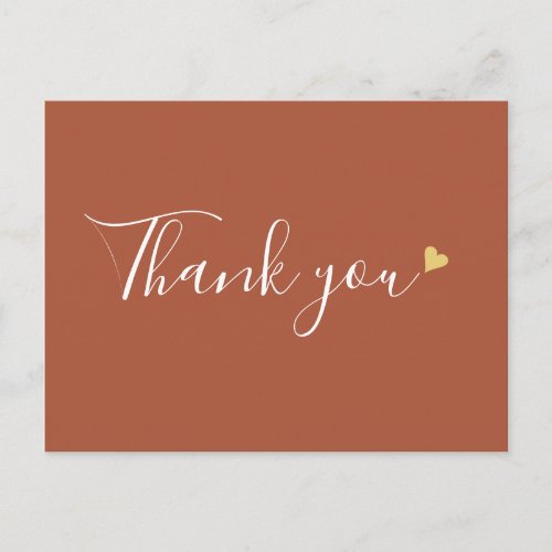 Terracotta Gold Heart Script Business Thank You Postcard