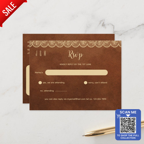 Terracotta Gold Lace Wedding RSVP For Matching Inv Postcard