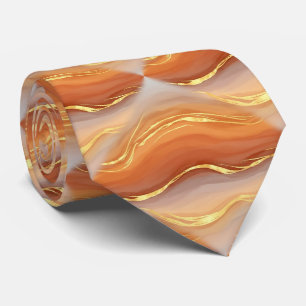 Terracotta Gold Marble Watercolor Abstract Neck Tie