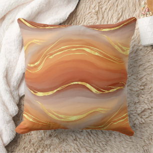 Terracotta Gold Marble Watercolor Abstract Throw Pillow