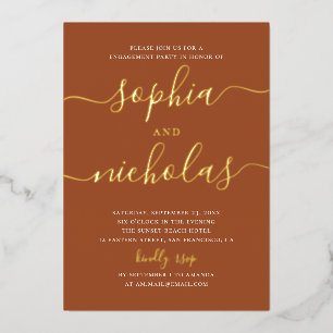 Terracotta Gold Modern Script Engagement Party Foil Invitation