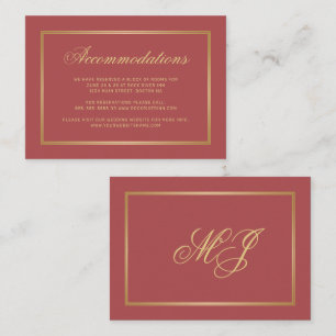 Terracotta Gold Monogram Wedding Accommodations Enclosure Card