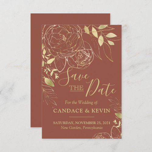 Terracotta  Gold Peony Modern Floral Wedding Save The Date
