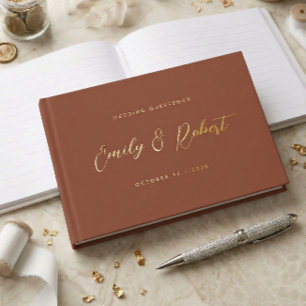 Terracotta Gold Script Modern Photo Wedding Foil Guest Book
