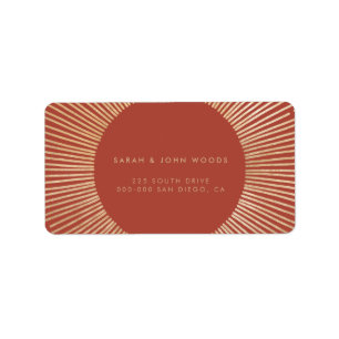 Terracotta & Gold sunburst frame art deco address Label