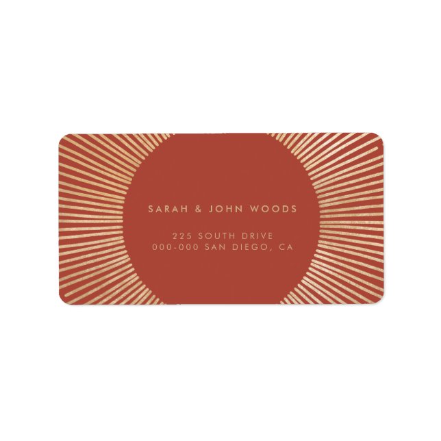 Terracotta & Gold sunburst frame art deco address Label (Front)