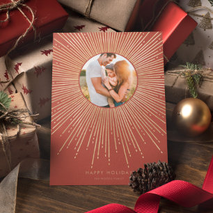 Terracotta & Gold Sunburst Frame Art Deco Photo Holiday Card