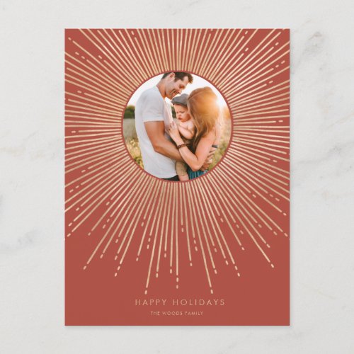 Terracotta  Gold sunburst frame Christmas photo Postcard