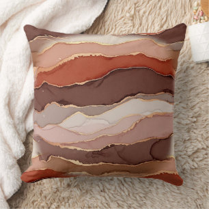 Terracotta Gold Vein Marble - Warm Luxury Throw Pillow