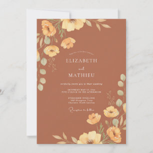 Terracotta Golden Poppy Wedding Invitation