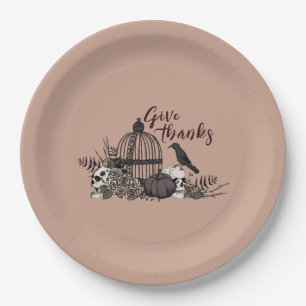 Terracotta Gothic Skulls Give Thanks Dinner Party Paper Plates