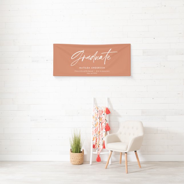 Terracotta graduation modern script minimal party banner (Insitu)