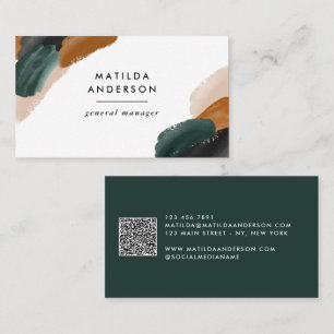 Terracotta, green abstract modern QR CODE Business Card