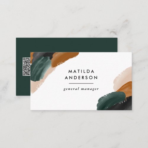 Terracotta green abstract modern QR CODE Business Card