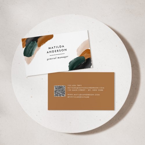 Terracotta green abstract modern QR CODE Business Card