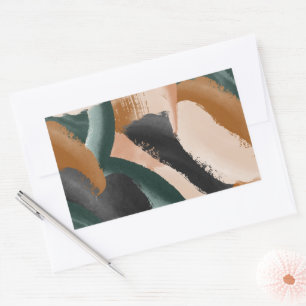 Terracotta, green abstract painted minimal modern rectangular sticker