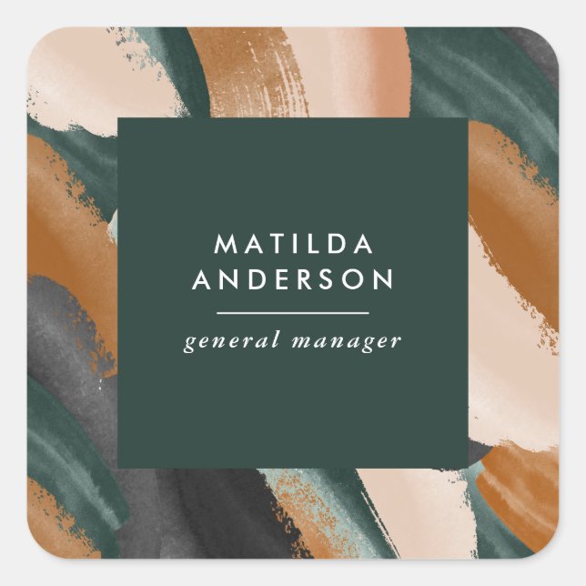 Terracotta, green abstract painted minimal modern  square sticker (Front)