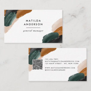Terracotta, green black abstract modern QR CODE Business Card