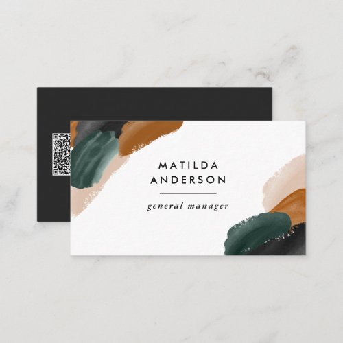 Terracotta green black abstract modern QR CODE Business Card