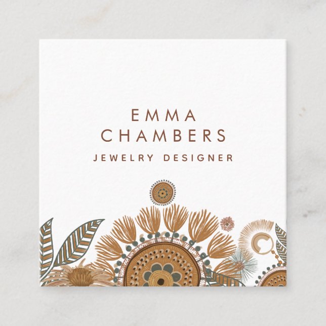 Terracotta Green Jewelry Designer  Square Business Card (Front)
