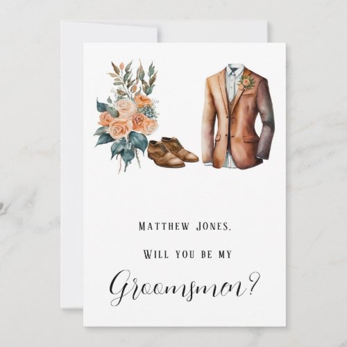 Terracotta Green Man Suit Will You Be My Groomsmen Invitation