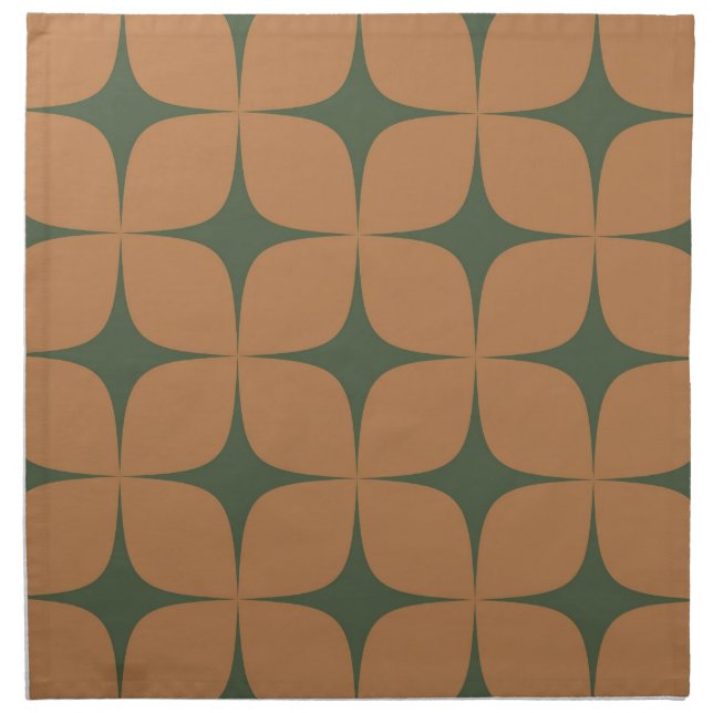 Terracotta Green Mid Century Modern Boho Geometric Cloth Napkin (Front)