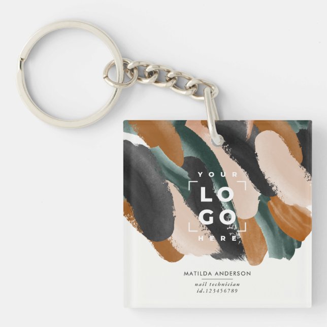 Terracotta green modern minimal photo abstract keychain (Front)
