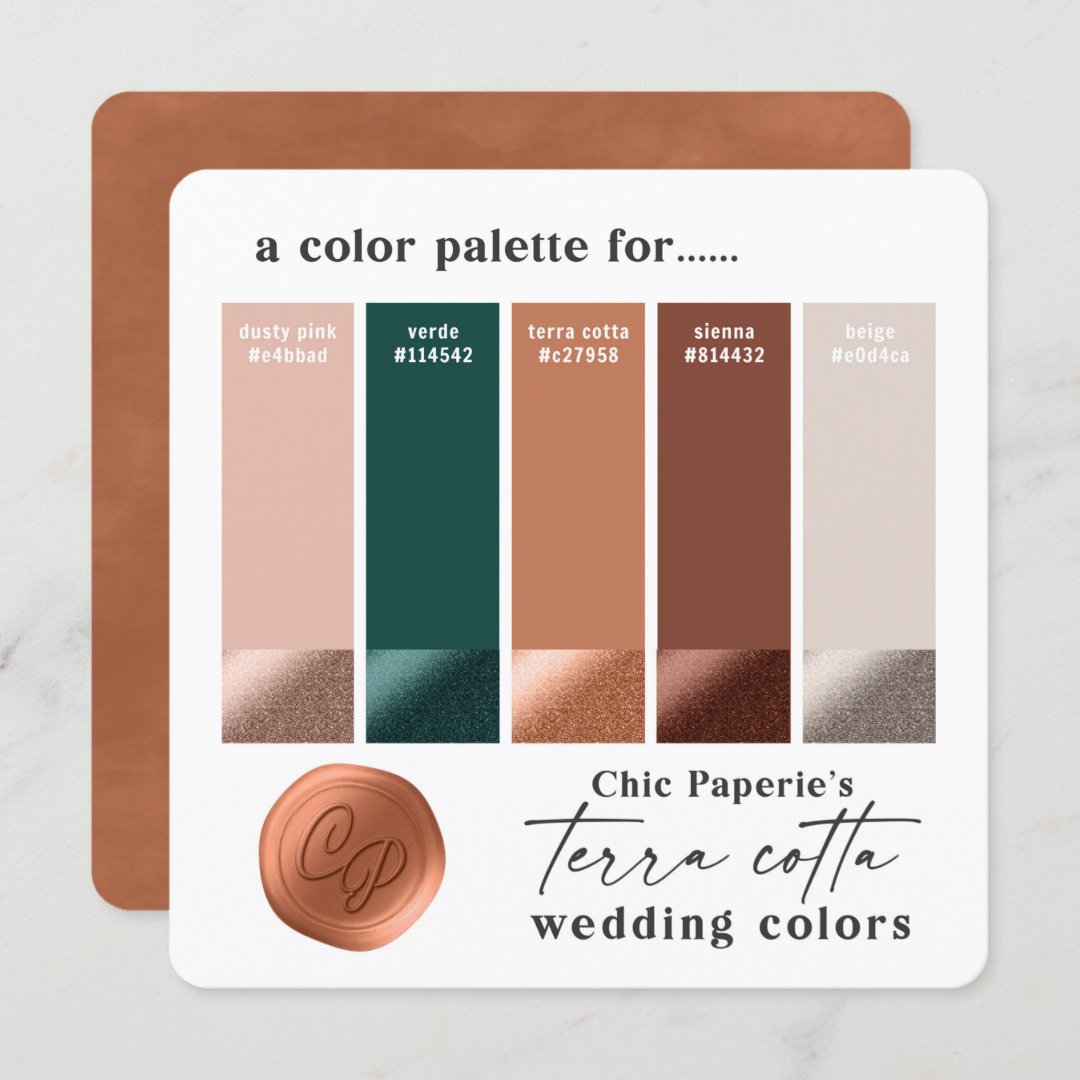 Terracotta Green Rustic Wedding Color Palette Card | Zazzle