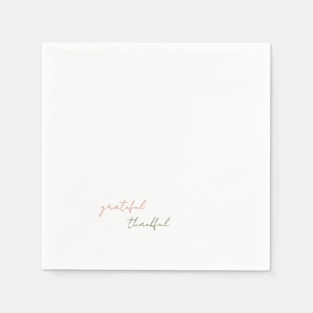 Terracotta & Green Script Grateful Thankful Napkins (Front)