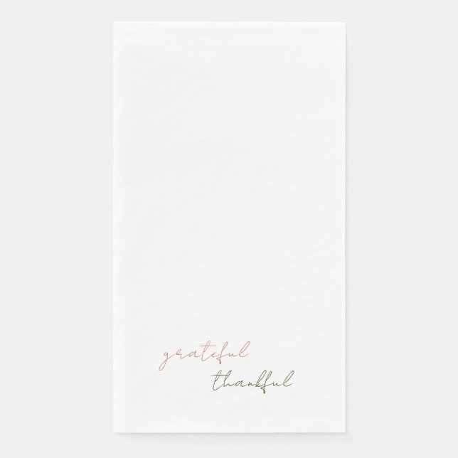 Terracotta & Green Script Grateful Thankful Paper Guest Towels (Front)