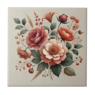 Terracotta Green Watercolor Floral Elegant Decor Ceramic Tile